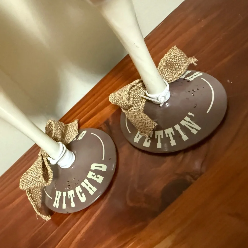 Gettin’ Hitched set of 2 Wine Glasses Wedding Gift Cowboy Boots Country Girl